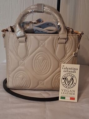 Valentino Orlandi Cream Quilted Vegan Leather Satchel